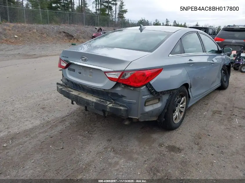 5NPEB4AC8BH017800 2011 Hyundai Sonata Gls