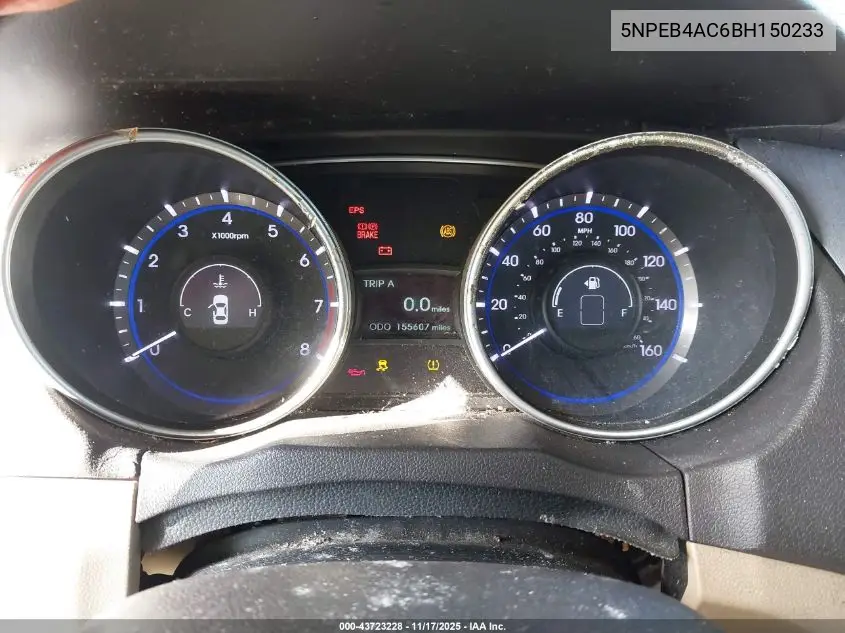 5NPEB4AC6BH150233 2011 Hyundai Sonata Gls