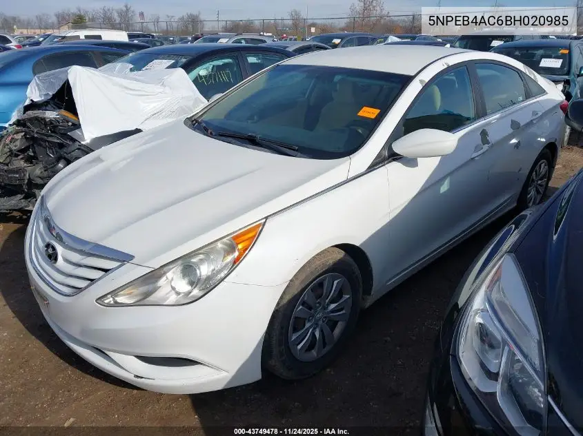 5NPEB4AC6BH020985 2011 Hyundai Sonata Gls