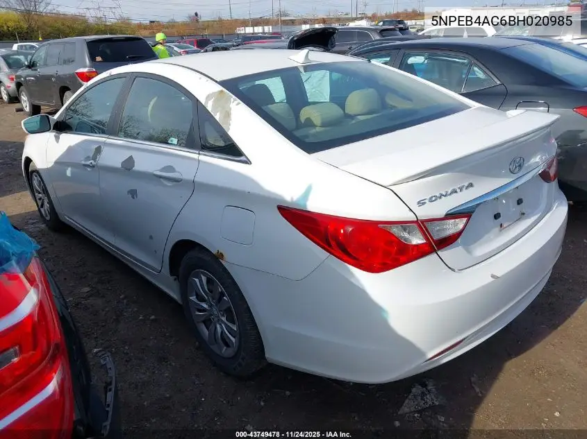 5NPEB4AC6BH020985 2011 Hyundai Sonata Gls