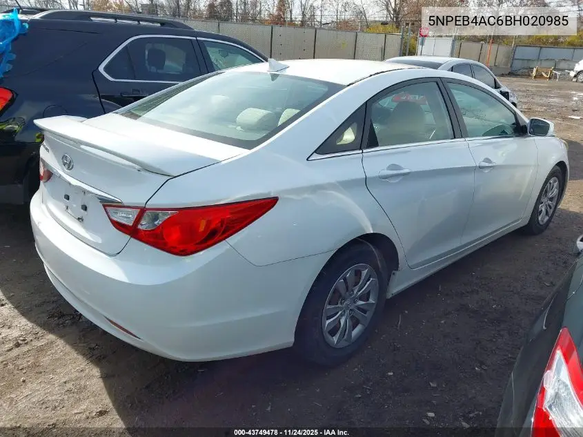 5NPEB4AC6BH020985 2011 Hyundai Sonata Gls
