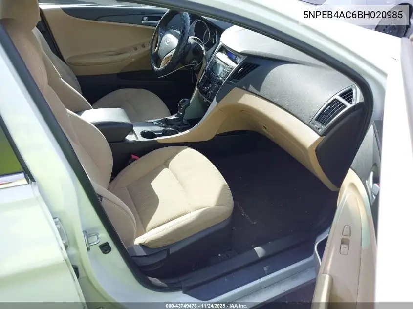5NPEB4AC6BH020985 2011 Hyundai Sonata Gls