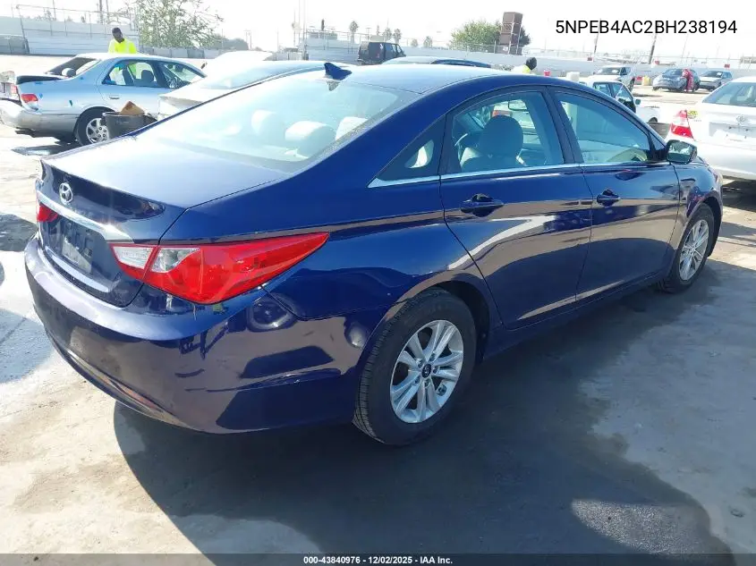 5NPEB4AC2BH238194 2011 Hyundai Sonata Gls