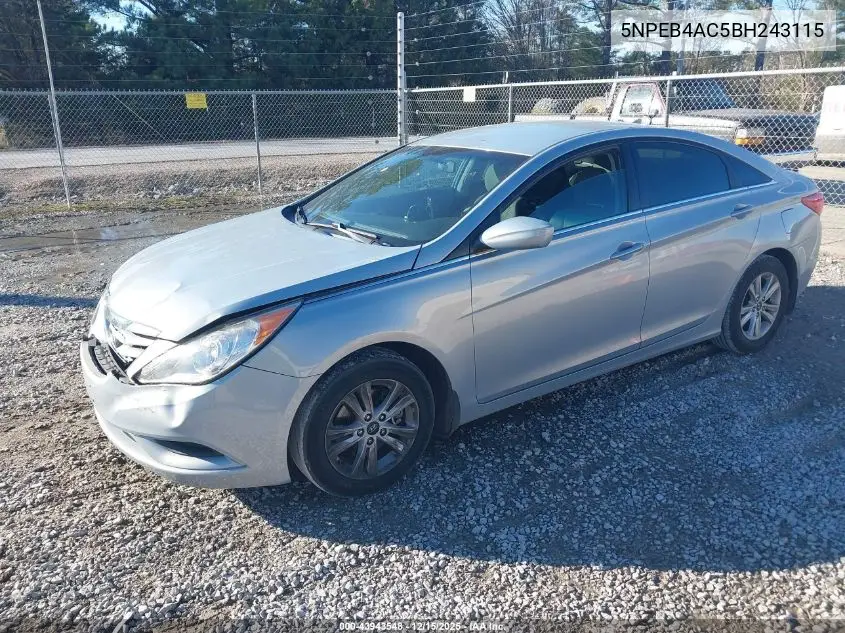 5NPEB4AC5BH243115 2011 Hyundai Sonata Gls