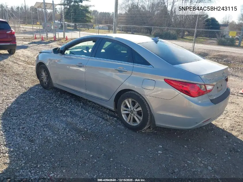 5NPEB4AC5BH243115 2011 Hyundai Sonata Gls