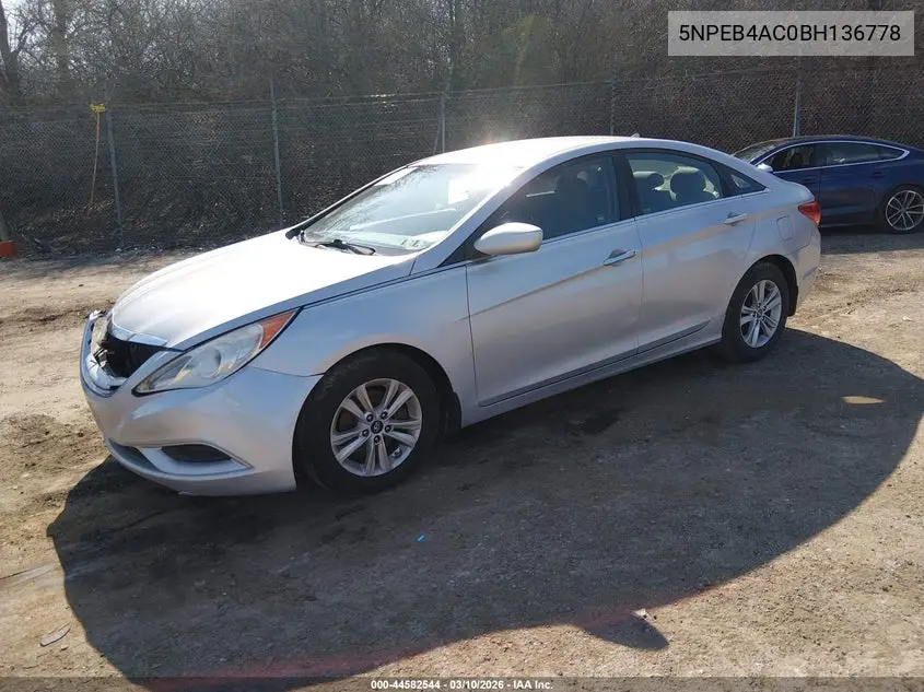 5NPEB4AC0BH136778 2011 Hyundai Sonata Gls
