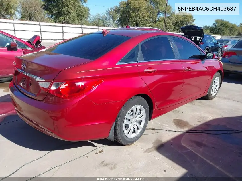 5NPEB4AC5CH403687 2012 Hyundai Sonata Gls