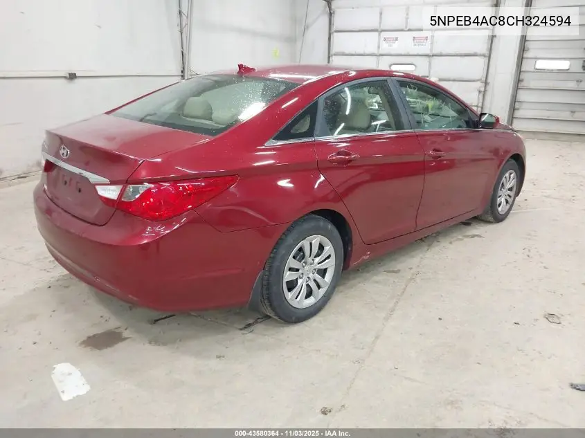 5NPEB4AC8CH324594 2012 Hyundai Sonata Gls