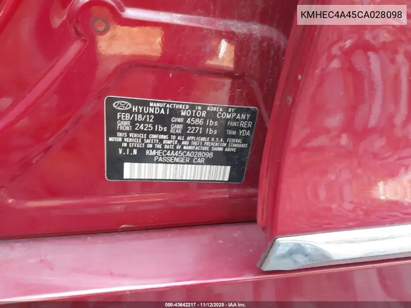 KMHEC4A45CA028098 2012 Hyundai Sonata Hybrid