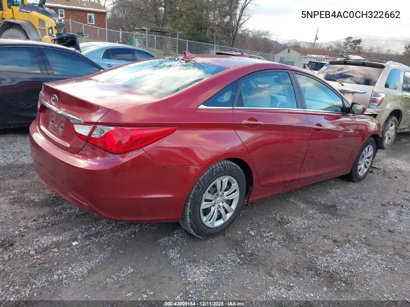 5NPEB4AC0CH322662 2012 Hyundai Sonata Gls