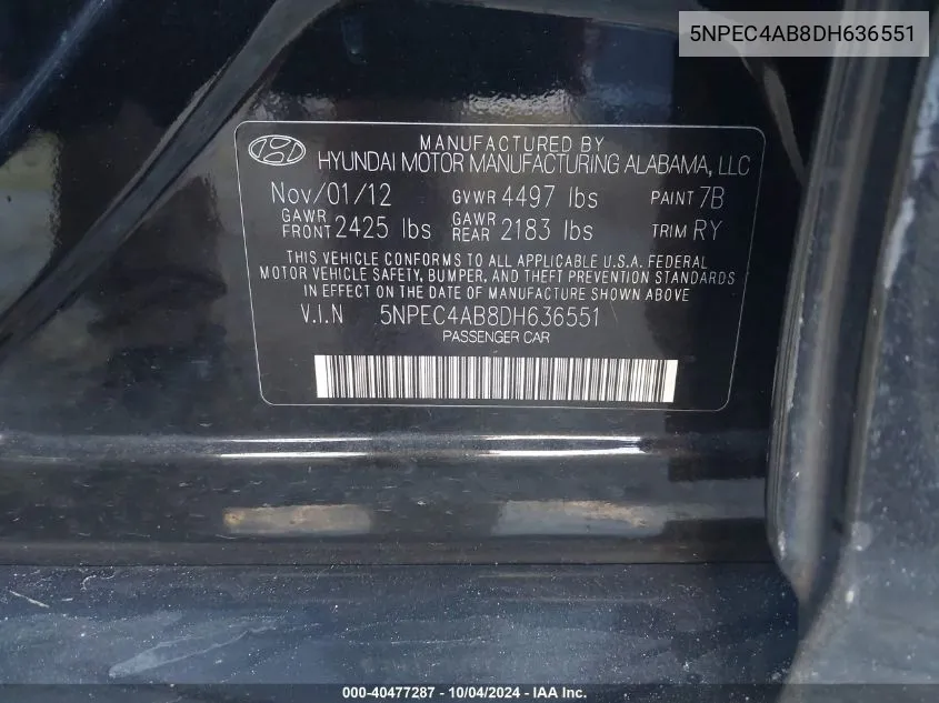 5NPEC4AB8DH636551 2013 Hyundai Sonata Limited 2.0T