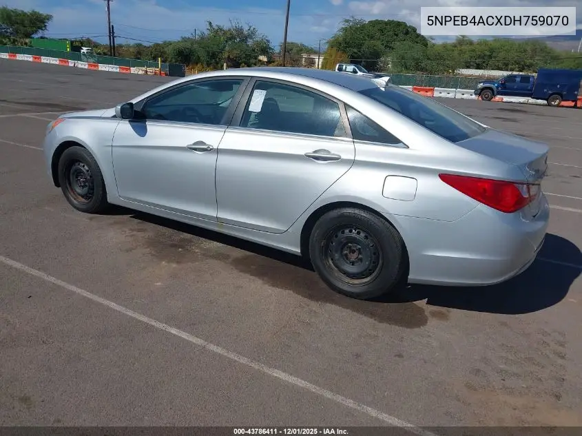 5NPEB4ACXDH759070 2013 Hyundai Sonata Gls