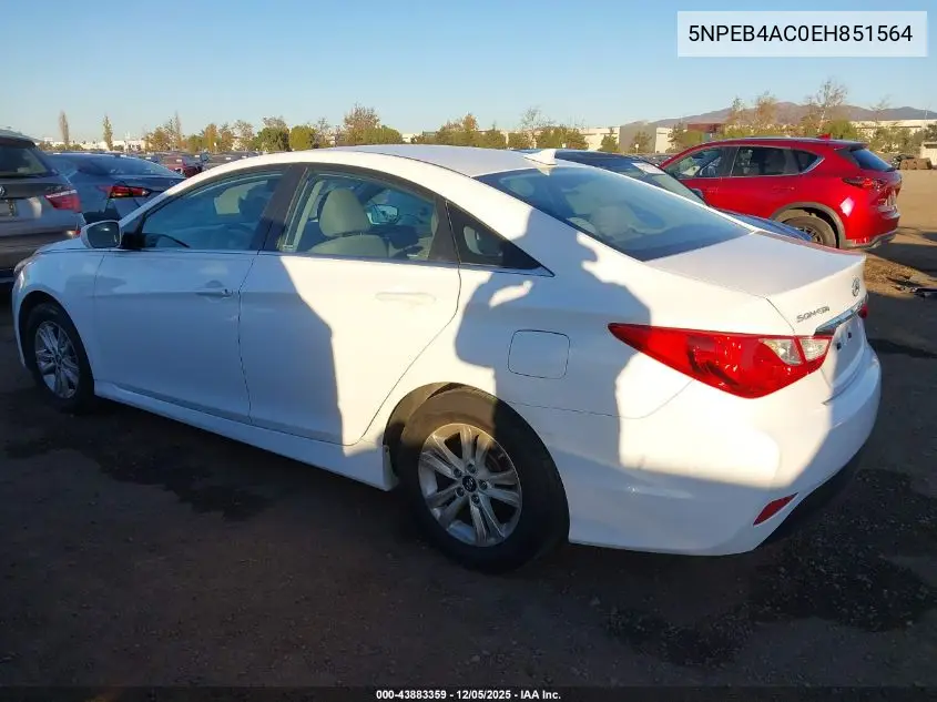5NPEB4AC0EH851564 2014 Hyundai Sonata Gls