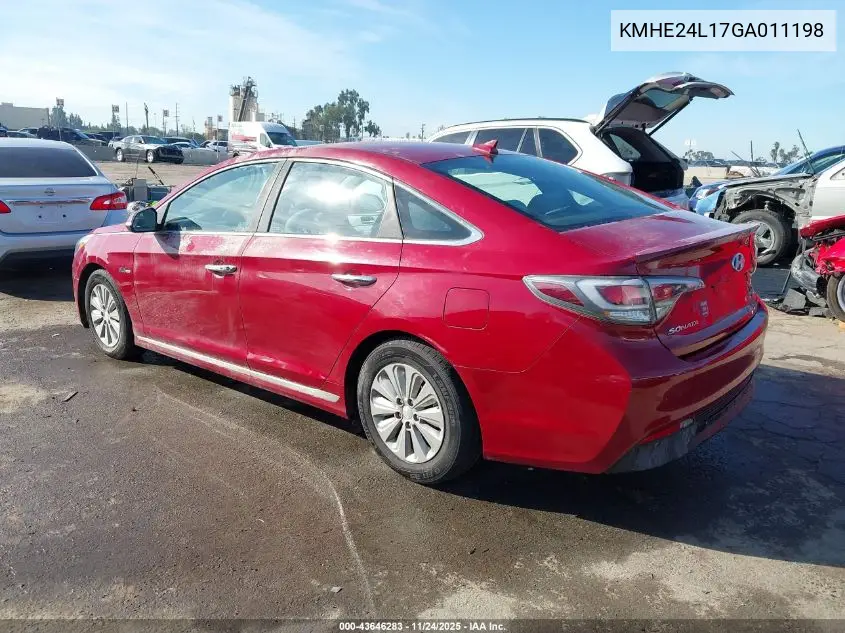 KMHE24L17GA011198 2016 Hyundai Sonata Hybrid Se