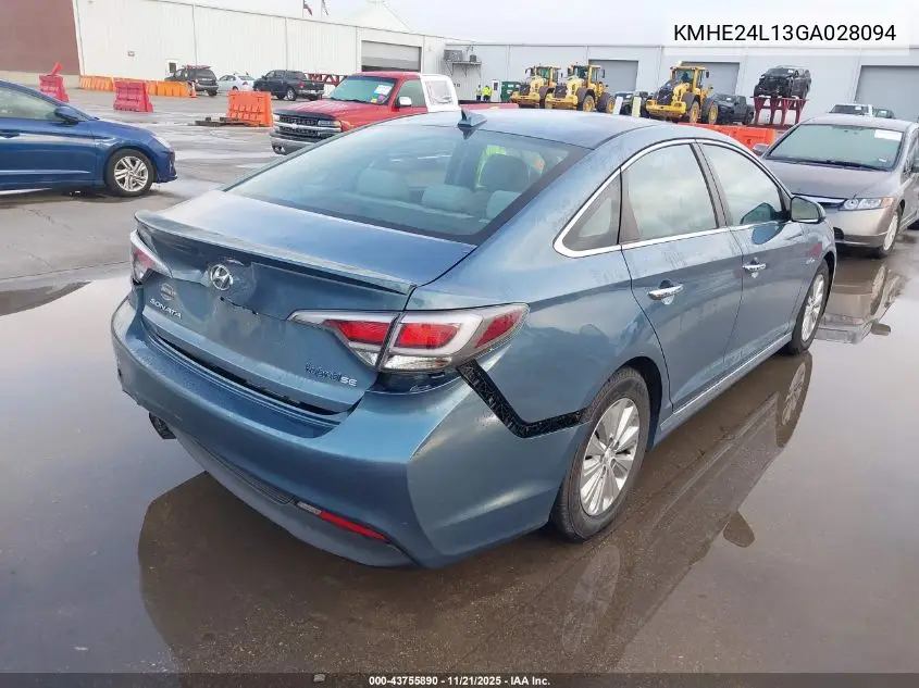 KMHE24L13GA028094 2016 Hyundai Sonata Hybrid Se
