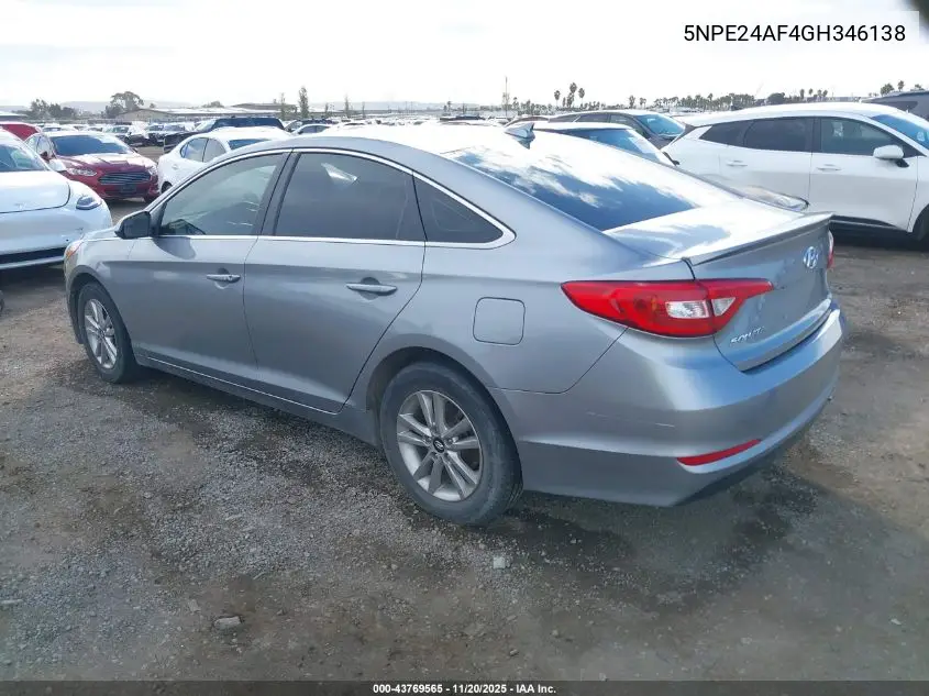 5NPE24AF4GH346138 2016 Hyundai Sonata Se