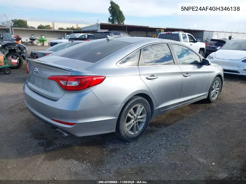 5NPE24AF4GH346138 2016 Hyundai Sonata Se