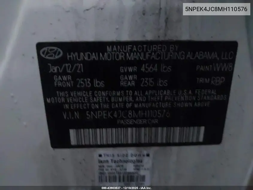 5NPEK4JC8MH110576 2021 Hyundai Sonata N Line
