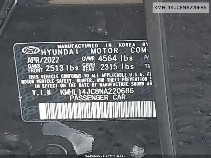 KMHL14JC8NA220686 2022 Hyundai Sonata N Line