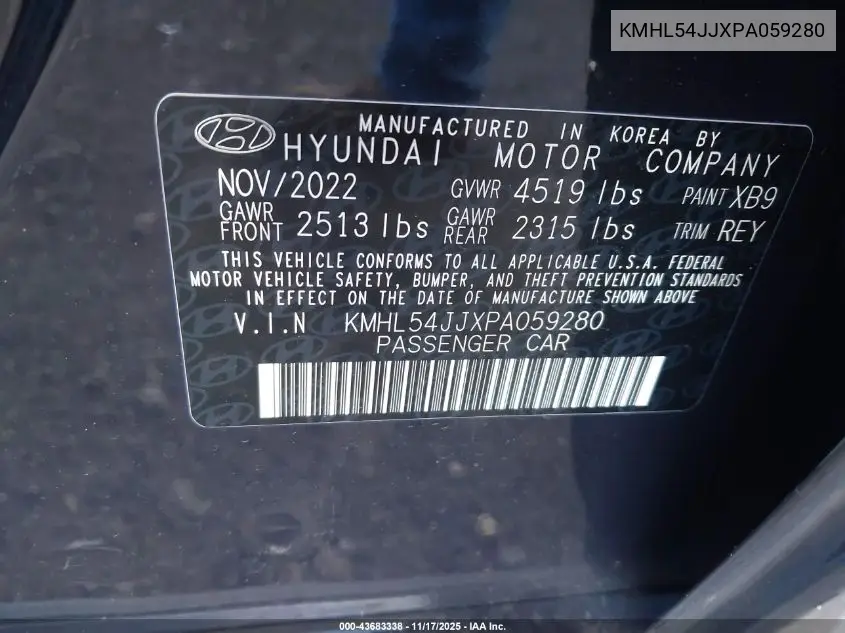 KMHL54JJXPA059280 2023 Hyundai Sonata Hybrid Limited