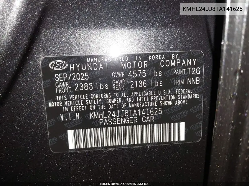 KMHL24JJ8TA141625 2026 Hyundai Sonata Hybrid Blue