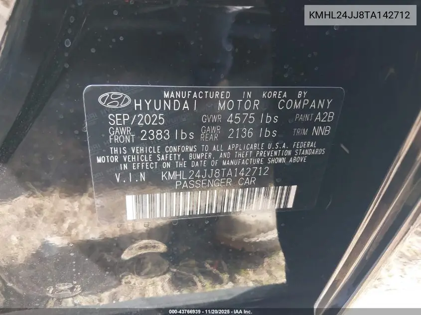 KMHL24JJ8TA142712 2026 Hyundai Sonata Hybrid Blue