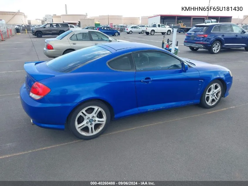 KMHHN65F65U181430 2005 Hyundai Tiburon Gt/Se