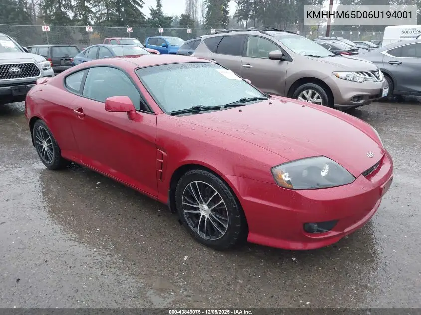 KMHHM65D06U194001 2006 Hyundai Tiburon Gs
