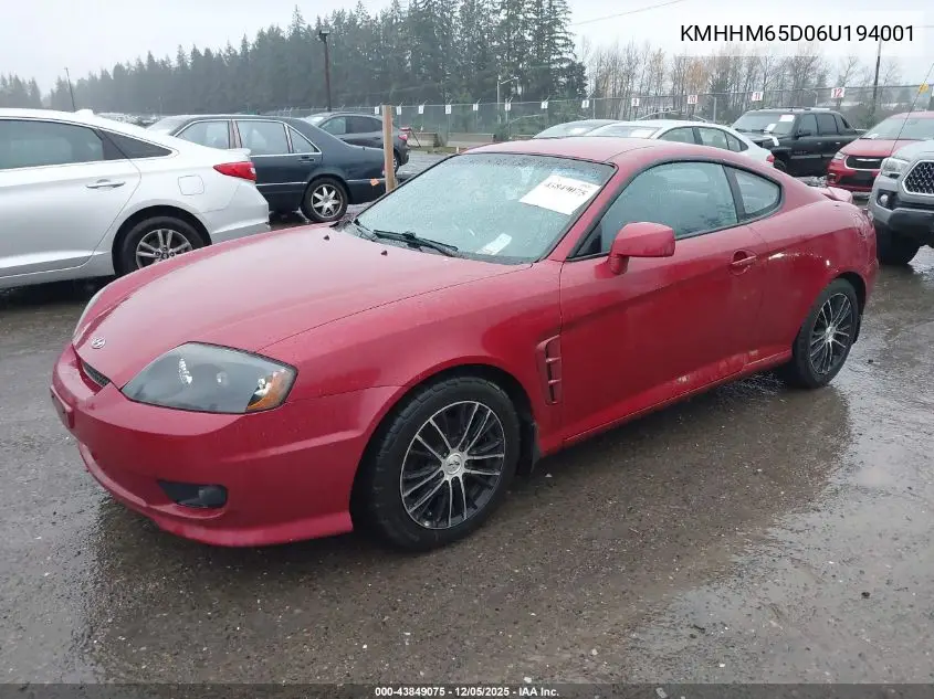 KMHHM65D06U194001 2006 Hyundai Tiburon Gs