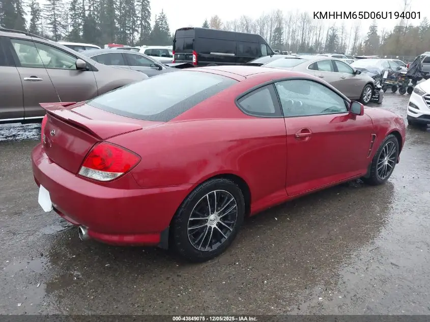 KMHHM65D06U194001 2006 Hyundai Tiburon Gs