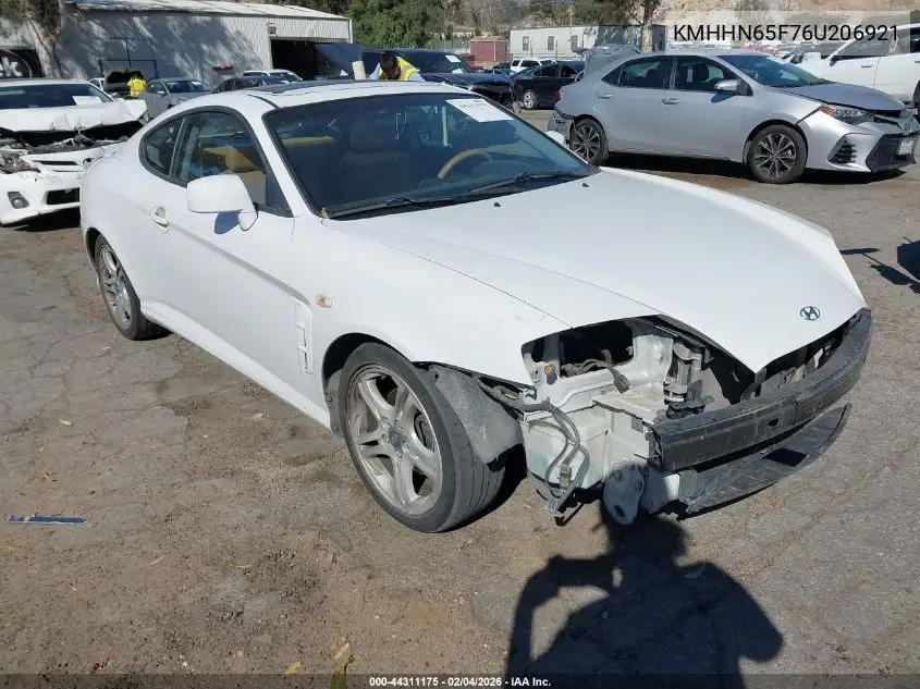 2006 Hyundai Tiburon Gt/Gt Limited/Se VIN: KMHHN65F76U206921 Lot: 44311175
