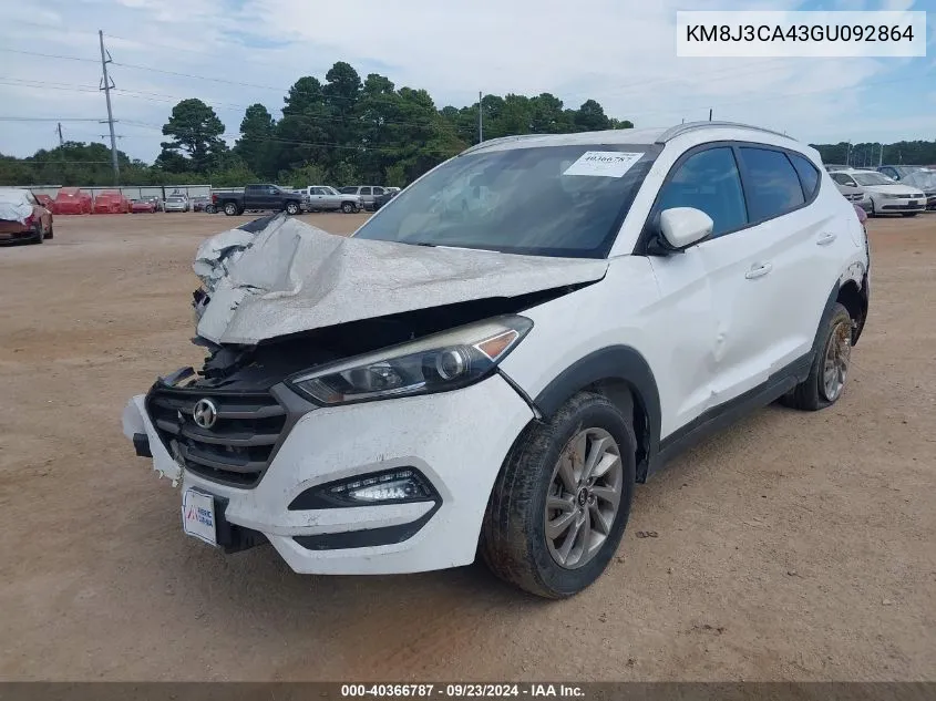 2016 Hyundai Tucson Se VIN: KM8J3CA43GU092864 Lot: 40366787