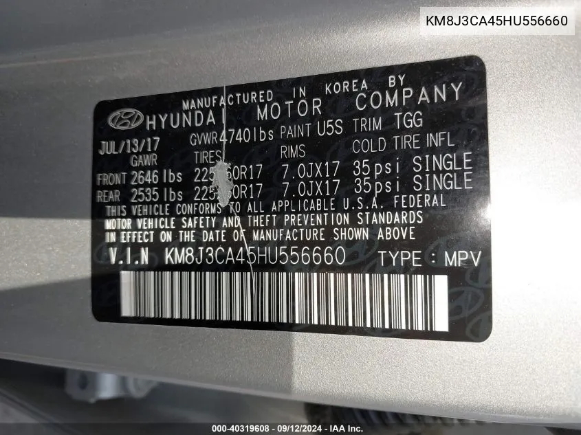 KM8J3CA45HU556660 2017 Hyundai Tucson Limited/Sport And Eco/Se