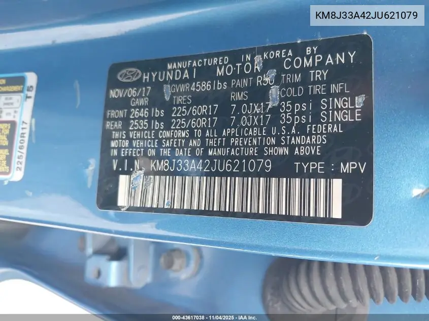 KM8J33A42JU621079 2018 Hyundai Tucson Sel