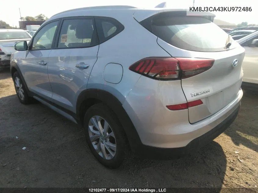 2019 Hyundai Tucson Limited/Sel/Sport/Ultimate/Value/Night VIN: KM8J3CA43KU972486 Lot: 12102477