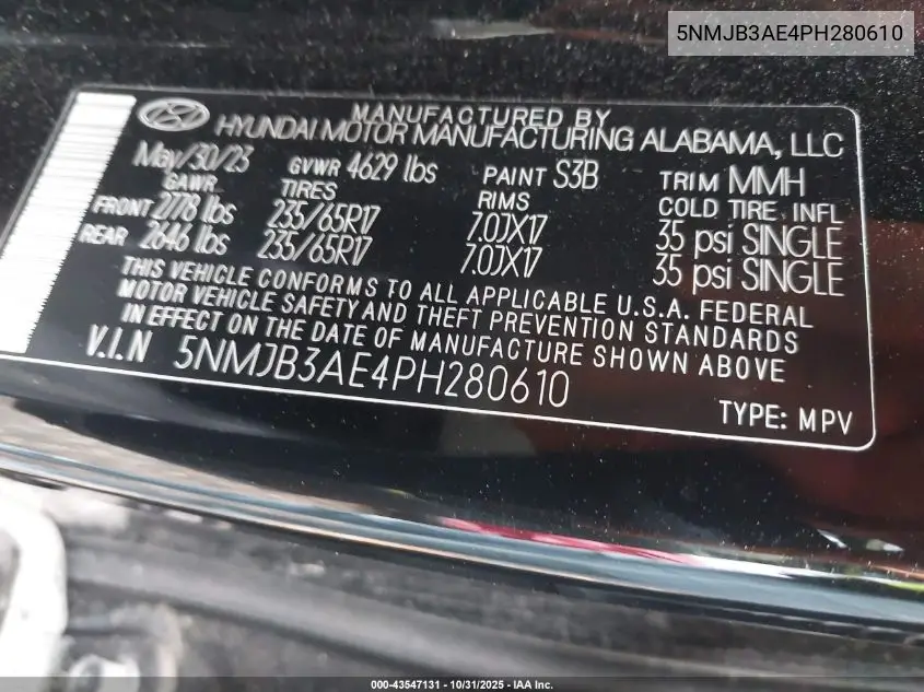 5NMJB3AE4PH280610 2023 Hyundai Tucson Sel