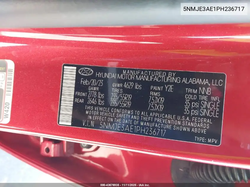 5NMJE3AE1PH236717 2023 Hyundai Tucson Limited