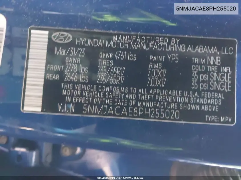 5NMJACAE8PH255020 2023 Hyundai Tucson Se