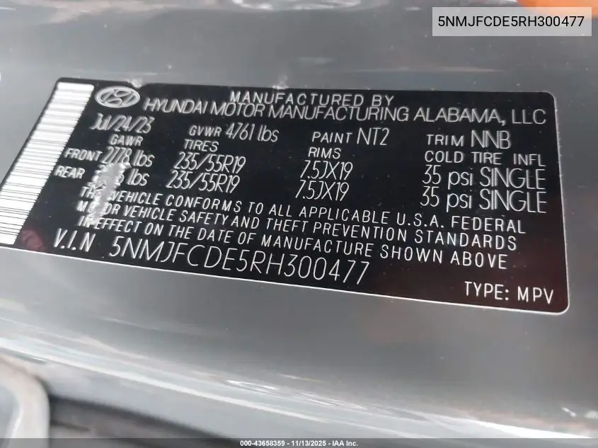 5NMJFCDE5RH300477 2024 Hyundai Tucson Sel