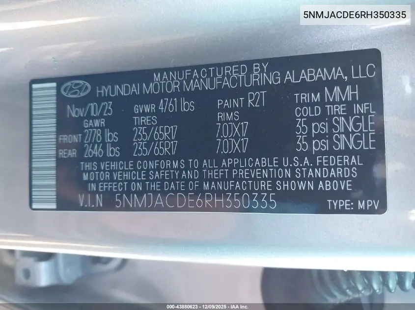 5NMJACDE6RH350335 2024 Hyundai Tucson Se