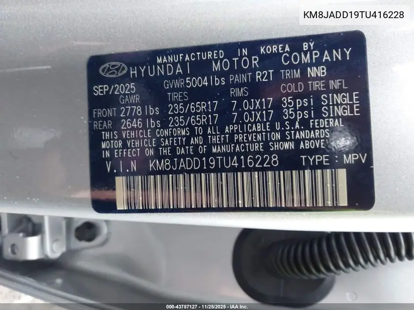 KM8JADD19TU416228 2026 Hyundai Tucson Hybrid Blue Se