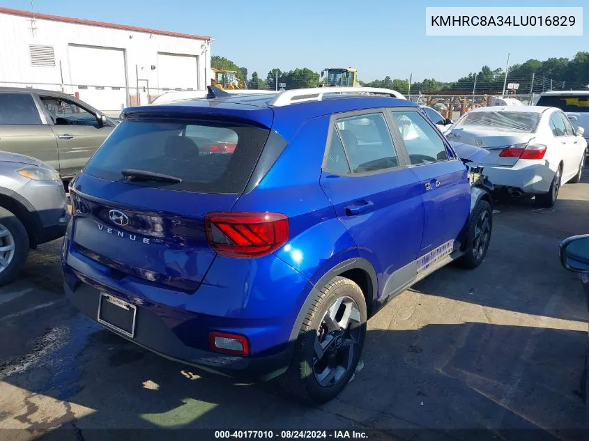 2020 Hyundai Venue Sel VIN: KMHRC8A34LU016829 Lot: 40177010