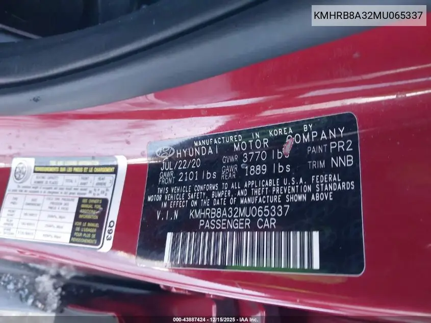 KMHRB8A32MU065337 2021 Hyundai Venue Se