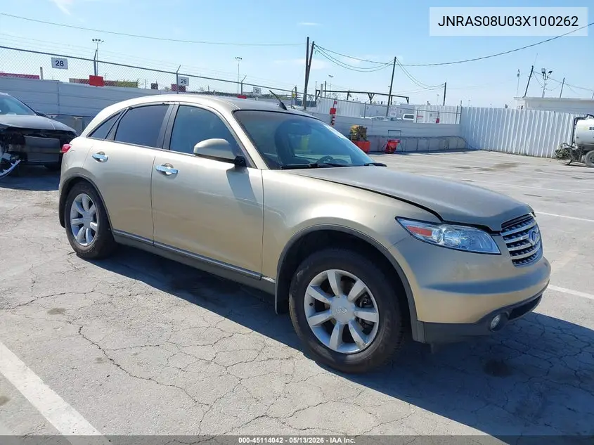 2003 Infiniti Fx35 VIN: JNRAS08U03X100262 Lot: 45114042