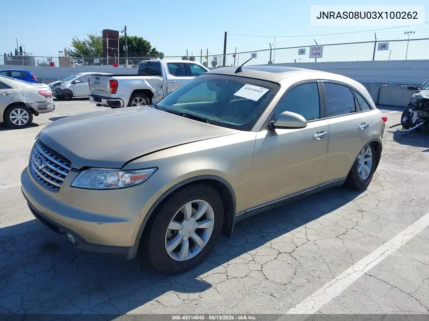 2003 Infiniti Fx35 VIN: JNRAS08U03X100262 Lot: 45114042