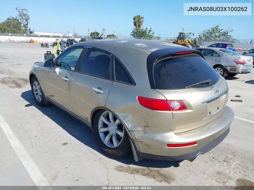2003 Infiniti Fx35 VIN: JNRAS08U03X100262 Lot: 45114042