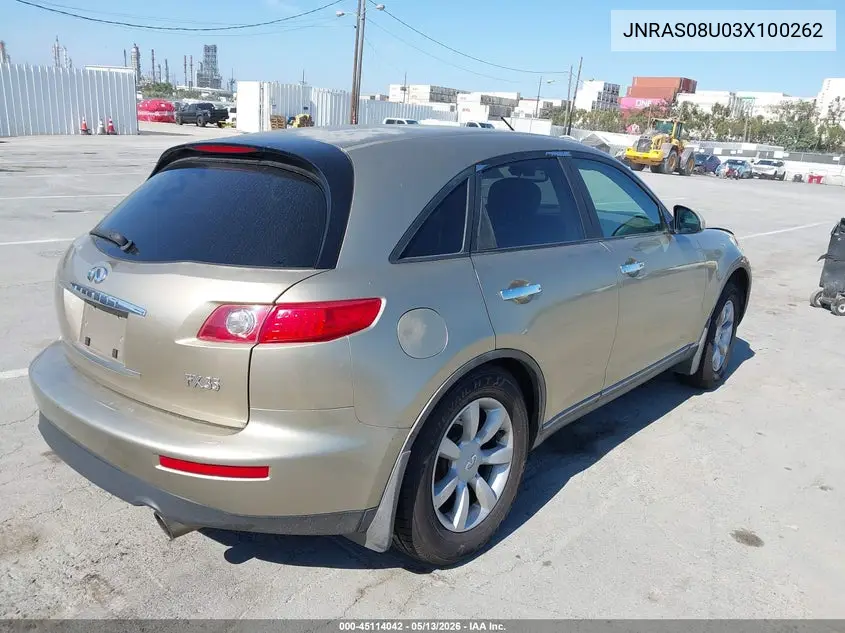 2003 Infiniti Fx35 VIN: JNRAS08U03X100262 Lot: 45114042