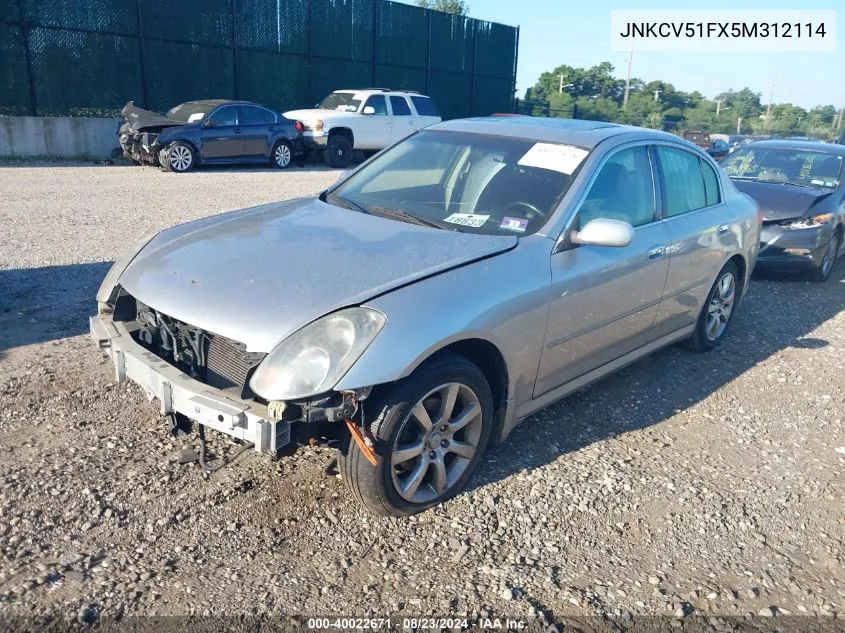 2005 Infiniti G35X VIN: JNKCV51FX5M312114 Lot: 40022671