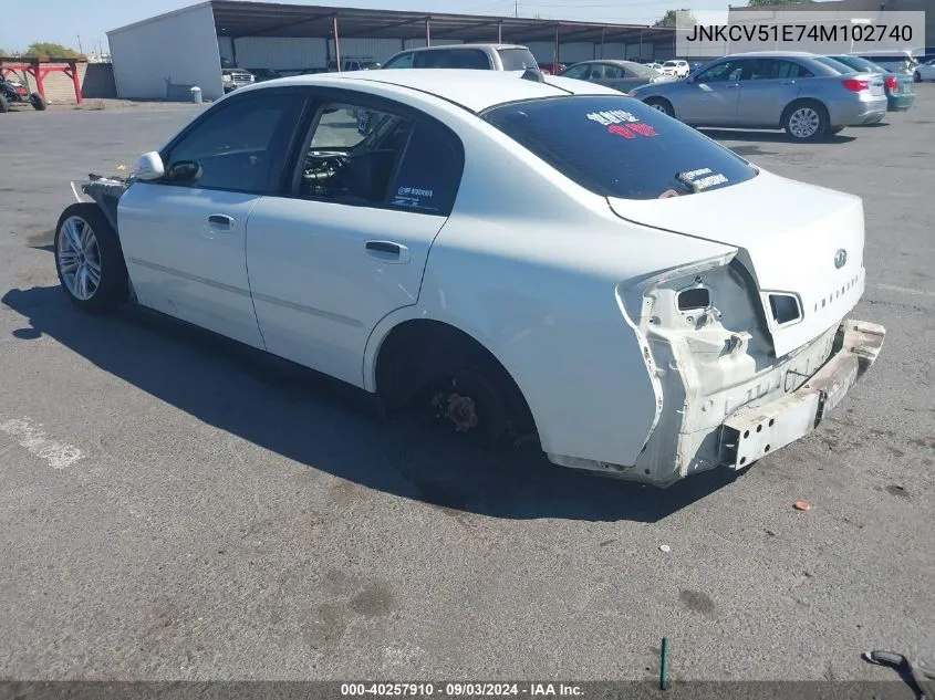 2004 Infiniti G35 VIN: JNKCV51E74M102740 Lot: 40257910