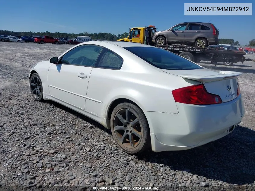 2004 Infiniti G35 VIN: JNKCV54E94M822942 Lot: 40434421